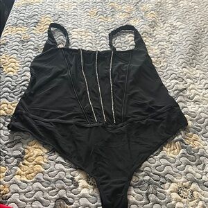 Black Bodysuit with Silver Accents